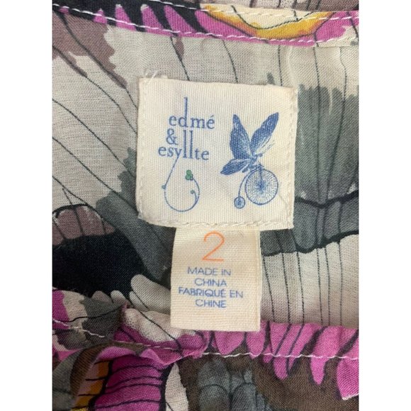 Anthropologie Edme & Esyllte Silk and Cotton Ruffled Abstract Blouse Size 2 - Picture 5 of 9